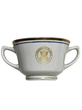RARE US Navy Officer Bouillon Cup Soup Bowl Shenango Double Handle White Vintage